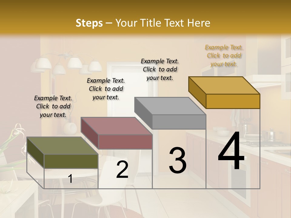 A Yellow And White Kitchen With A Table And Chairs PowerPoint Template