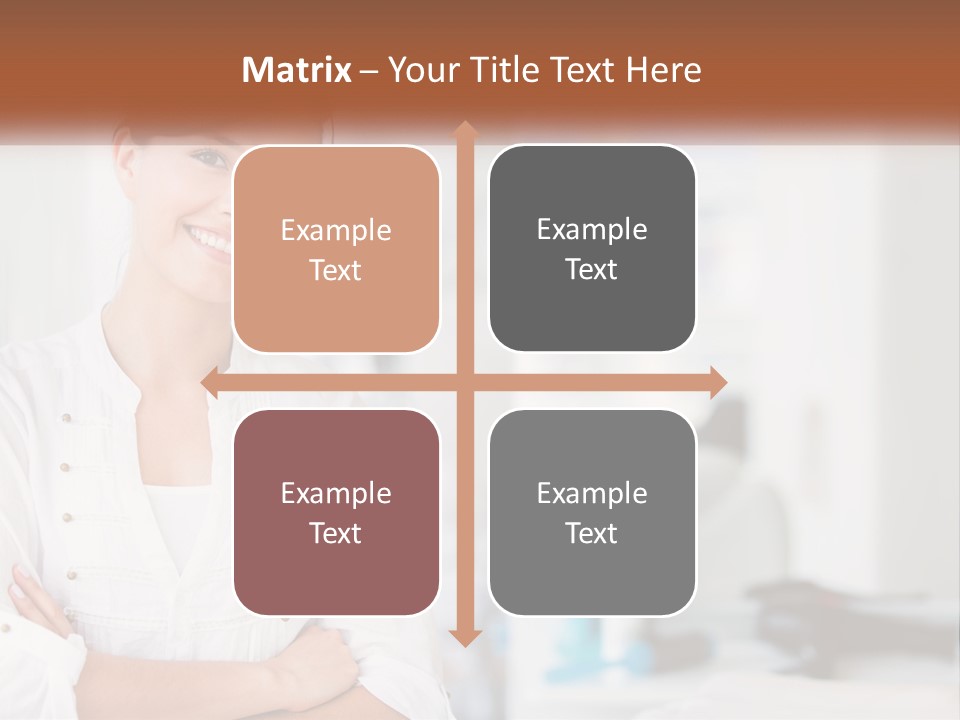 A Woman In A White Shirt Is Standing With Her Arms Crossed PowerPoint Template