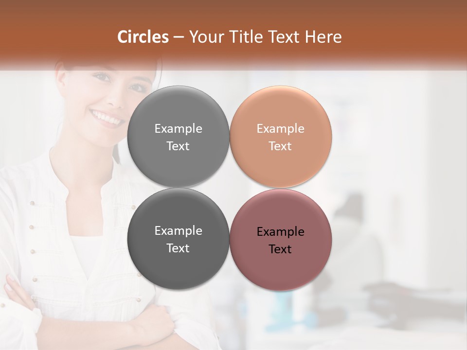 A Woman In A White Shirt Is Standing With Her Arms Crossed PowerPoint Template