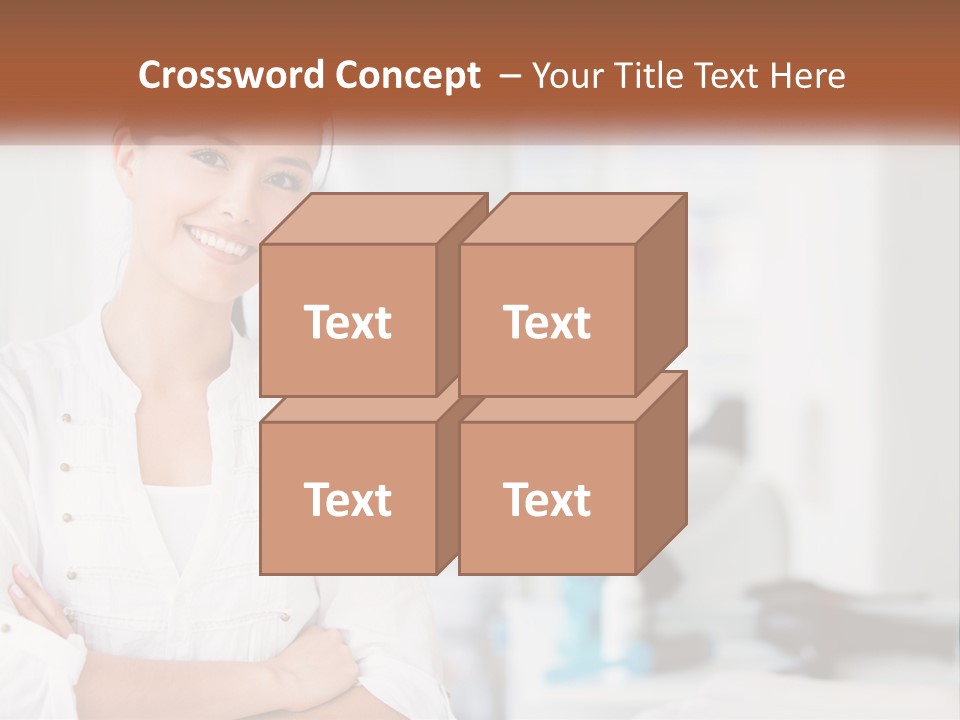 A Woman In A White Shirt Is Standing With Her Arms Crossed PowerPoint Template