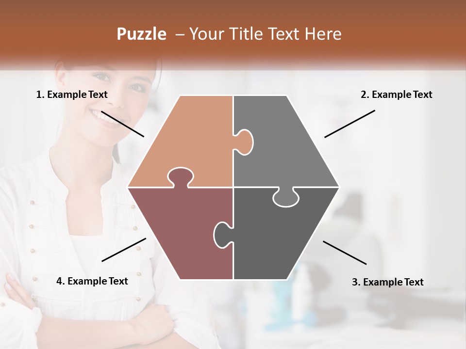 A Woman In A White Shirt Is Standing With Her Arms Crossed PowerPoint Template