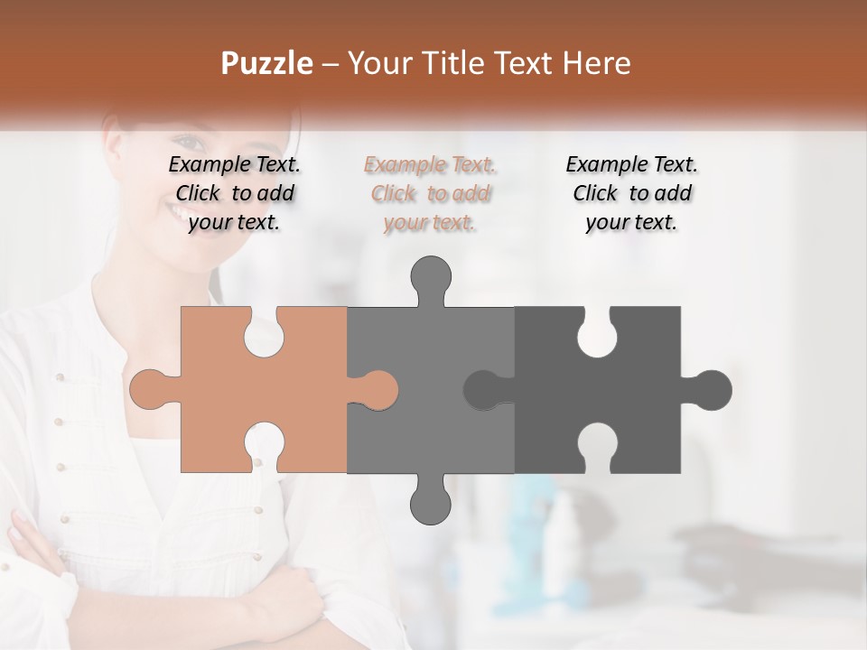 A Woman In A White Shirt Is Standing With Her Arms Crossed PowerPoint Template