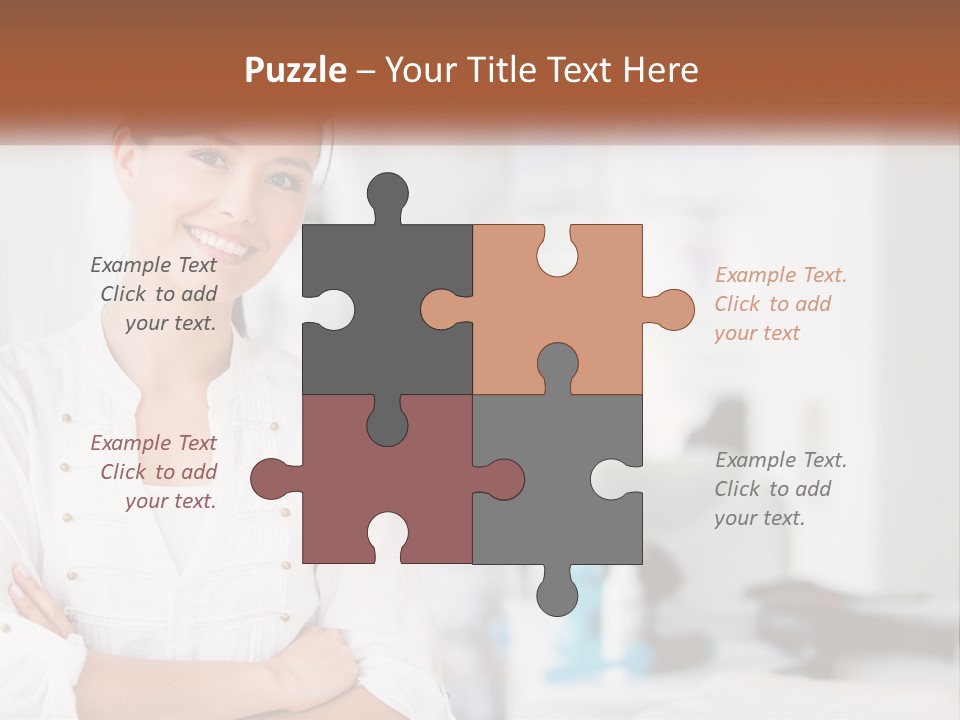 A Woman In A White Shirt Is Standing With Her Arms Crossed PowerPoint Template