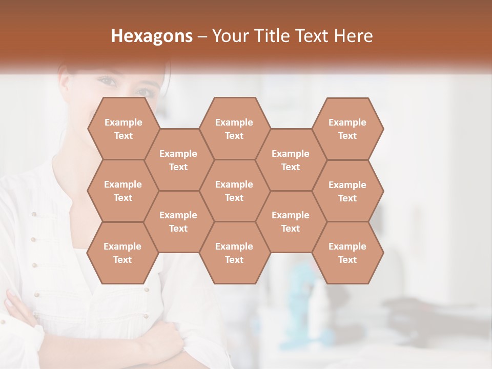 A Woman In A White Shirt Is Standing With Her Arms Crossed PowerPoint Template