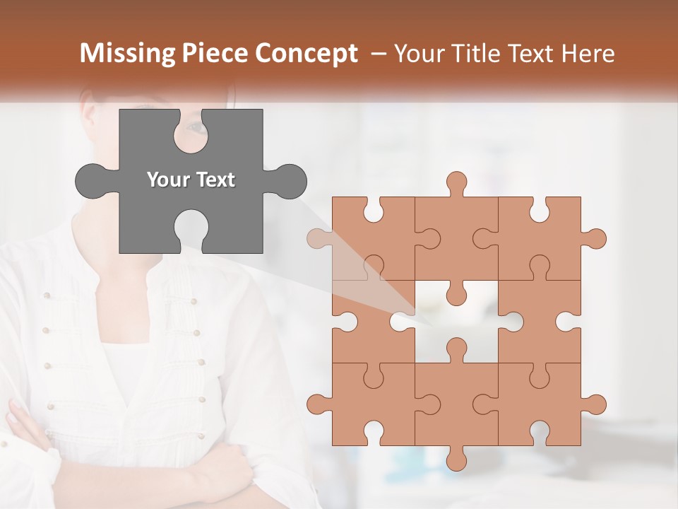 A Woman In A White Shirt Is Standing With Her Arms Crossed PowerPoint Template