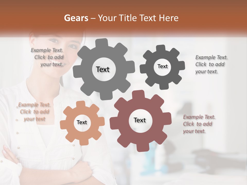 A Woman In A White Shirt Is Standing With Her Arms Crossed PowerPoint Template