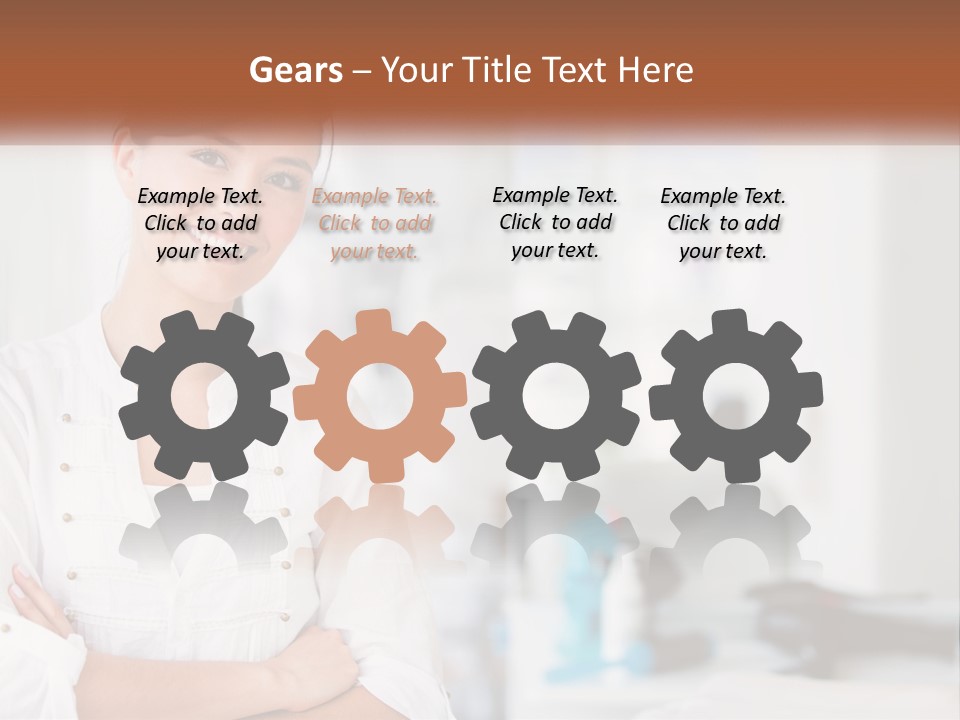 A Woman In A White Shirt Is Standing With Her Arms Crossed PowerPoint Template