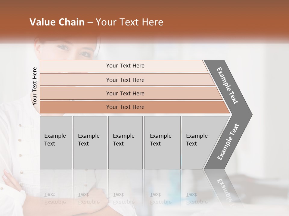A Woman In A White Shirt Is Standing With Her Arms Crossed PowerPoint Template