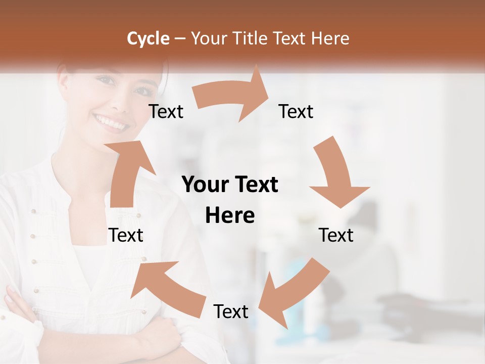 A Woman In A White Shirt Is Standing With Her Arms Crossed PowerPoint Template