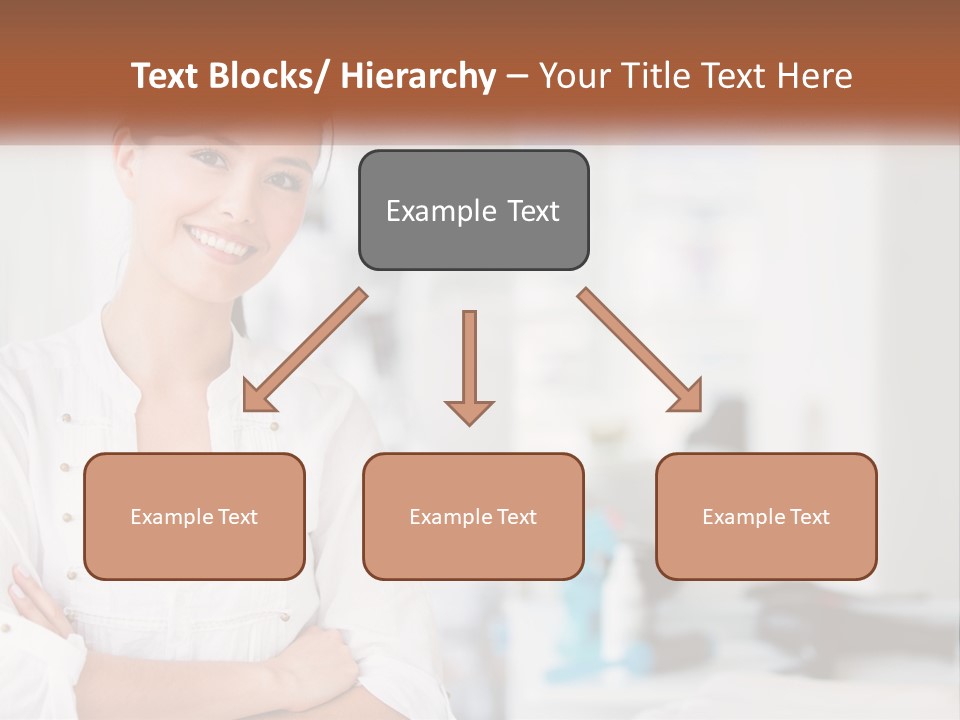 A Woman In A White Shirt Is Standing With Her Arms Crossed PowerPoint Template