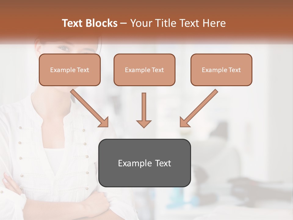 A Woman In A White Shirt Is Standing With Her Arms Crossed PowerPoint Template