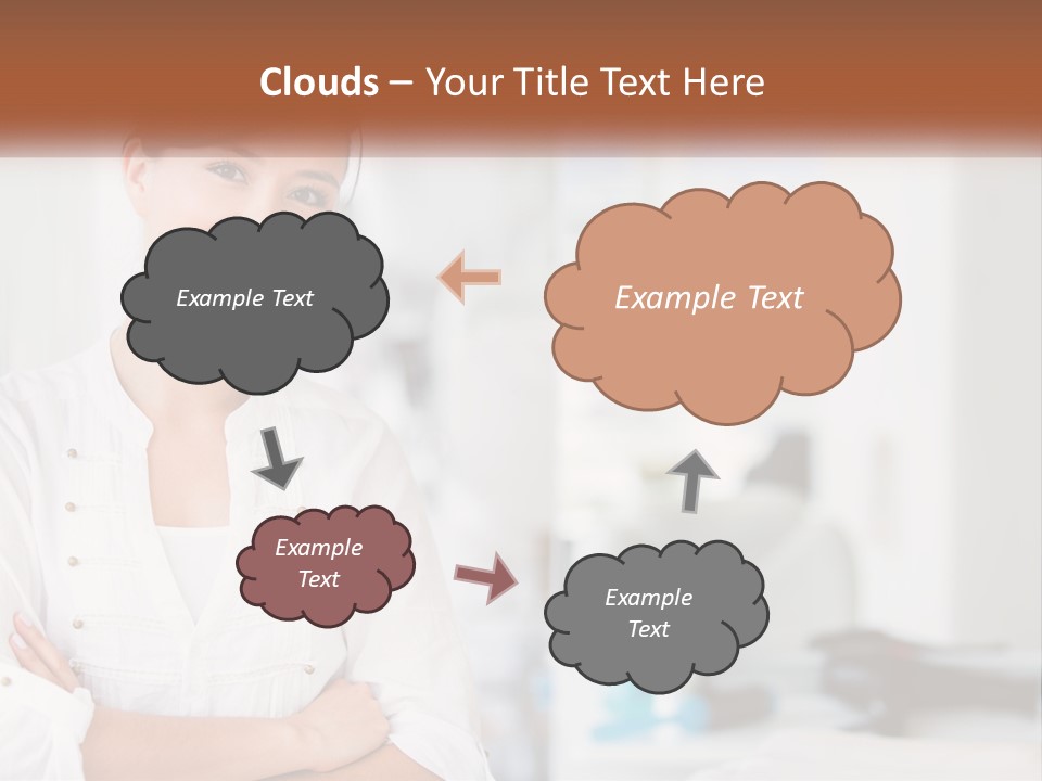 A Woman In A White Shirt Is Standing With Her Arms Crossed PowerPoint Template