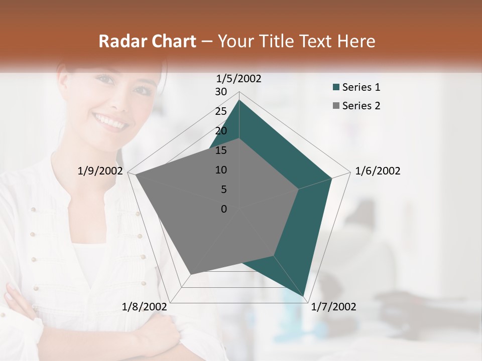 A Woman In A White Shirt Is Standing With Her Arms Crossed PowerPoint Template