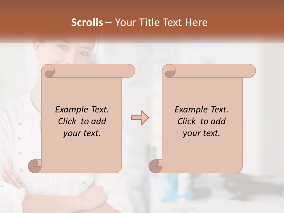 A Woman In A White Shirt Is Standing With Her Arms Crossed PowerPoint Template