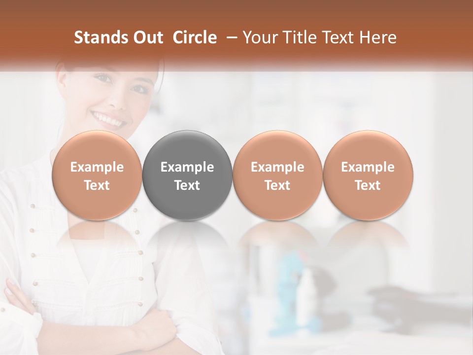 A Woman In A White Shirt Is Standing With Her Arms Crossed PowerPoint Template