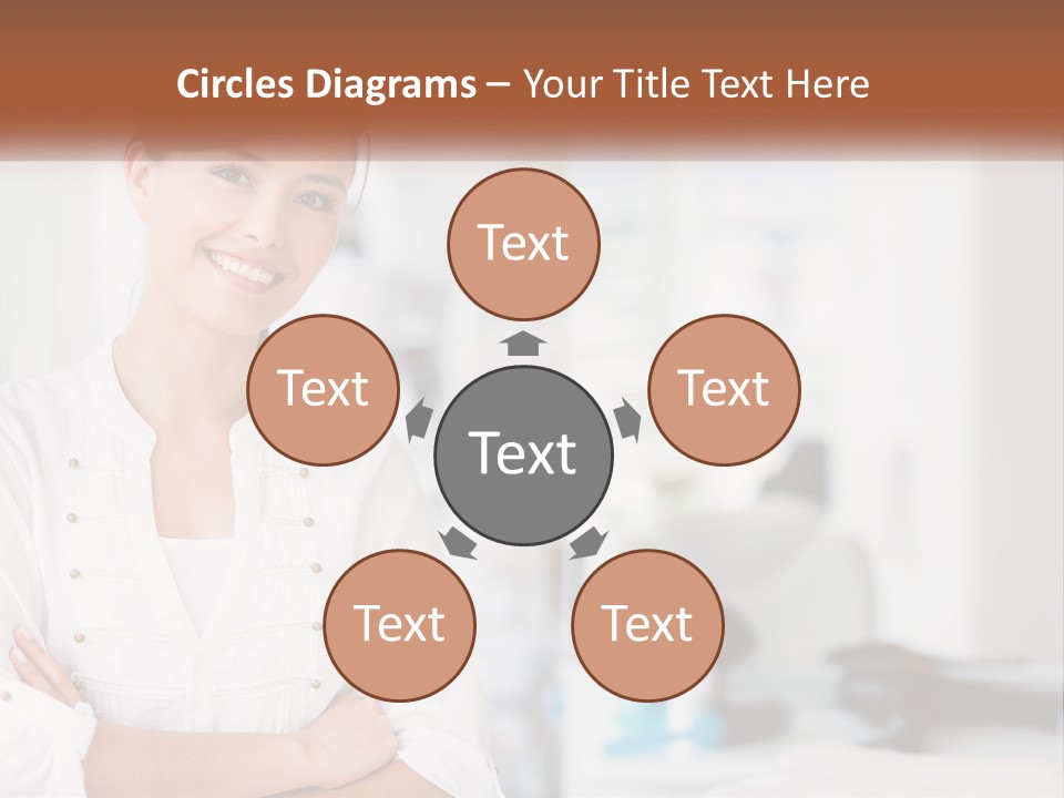 A Woman In A White Shirt Is Standing With Her Arms Crossed PowerPoint Template