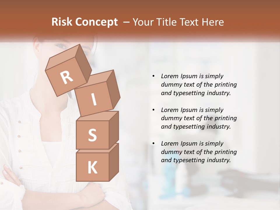 A Woman In A White Shirt Is Standing With Her Arms Crossed PowerPoint Template