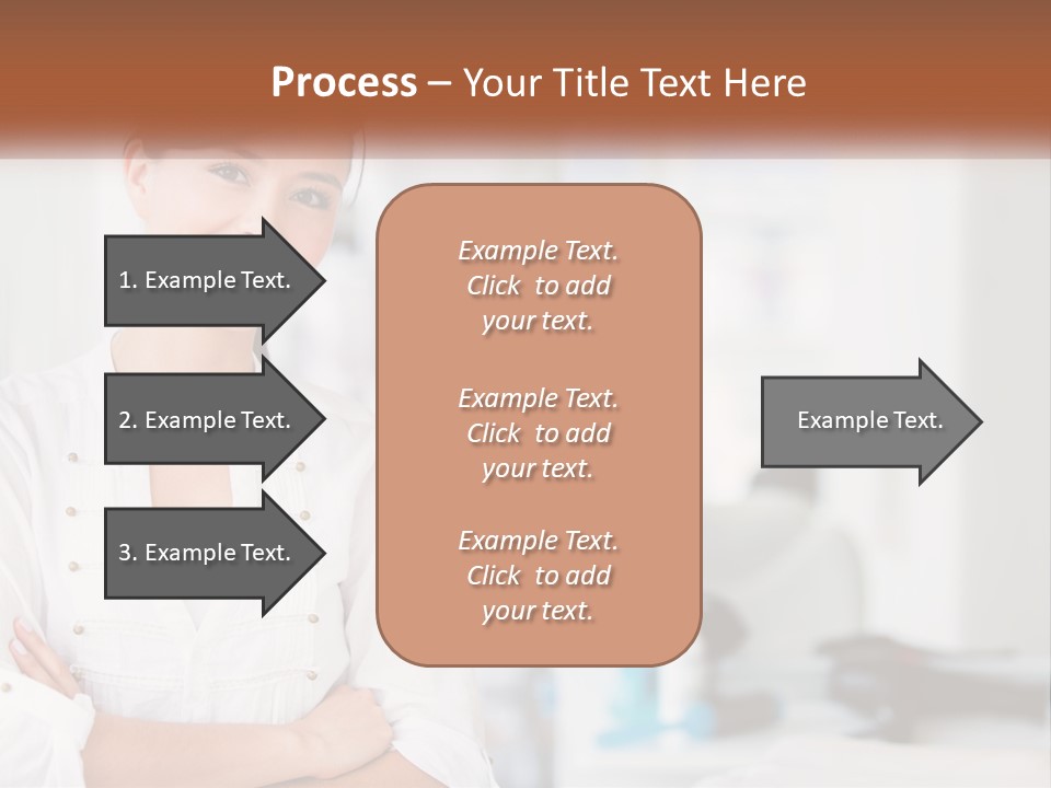 A Woman In A White Shirt Is Standing With Her Arms Crossed PowerPoint Template