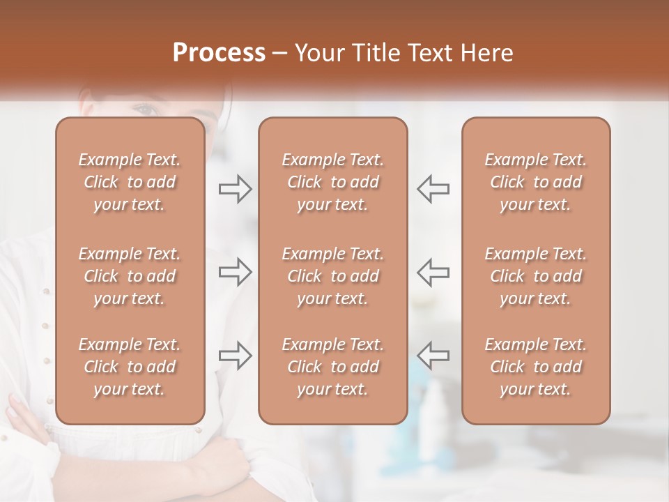 A Woman In A White Shirt Is Standing With Her Arms Crossed PowerPoint Template