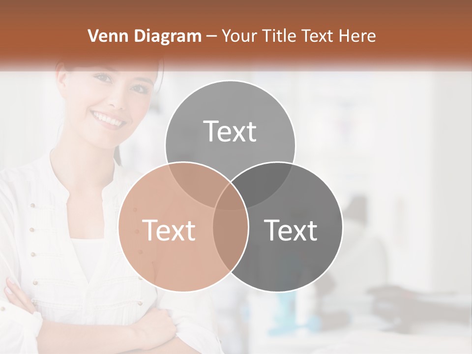 A Woman In A White Shirt Is Standing With Her Arms Crossed PowerPoint Template