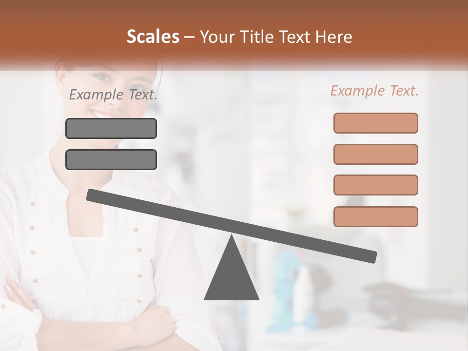 A Woman In A White Shirt Is Standing With Her Arms Crossed PowerPoint Template