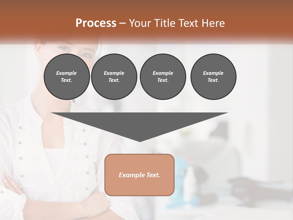 A Woman In A White Shirt Is Standing With Her Arms Crossed PowerPoint Template