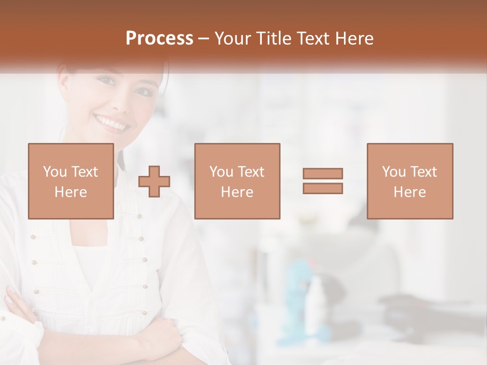 A Woman In A White Shirt Is Standing With Her Arms Crossed PowerPoint Template