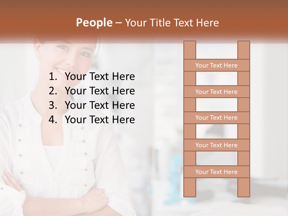 A Woman In A White Shirt Is Standing With Her Arms Crossed PowerPoint Template