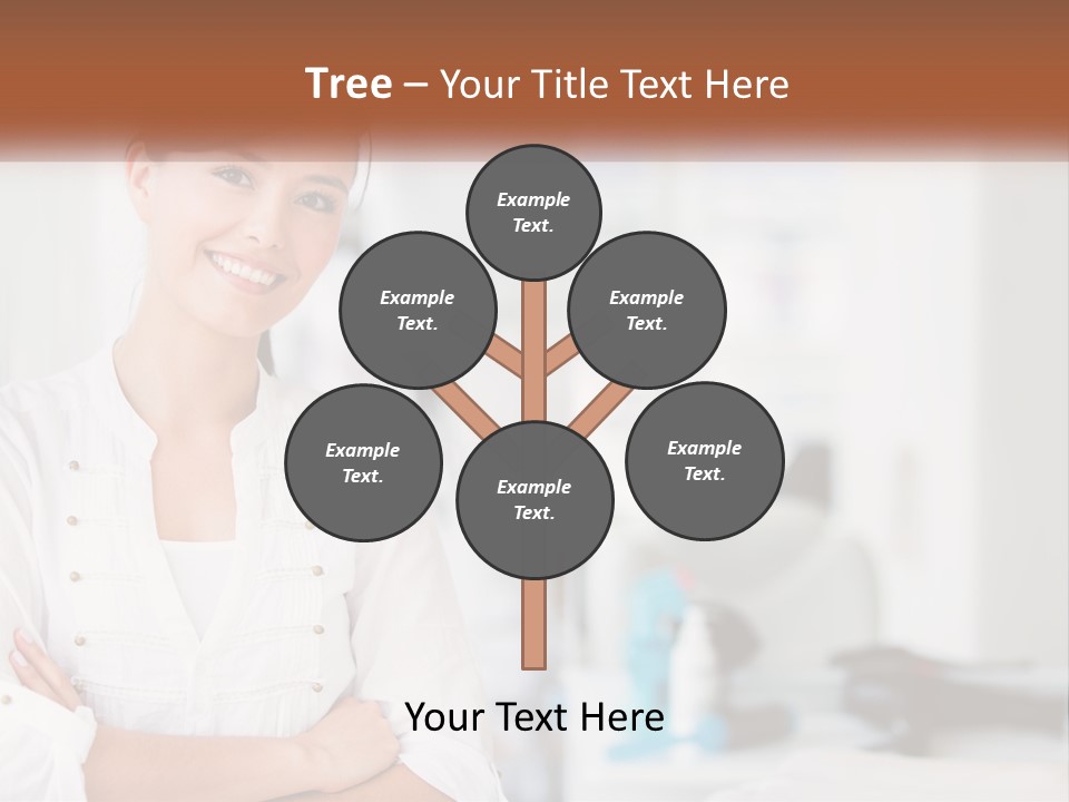 A Woman In A White Shirt Is Standing With Her Arms Crossed PowerPoint Template