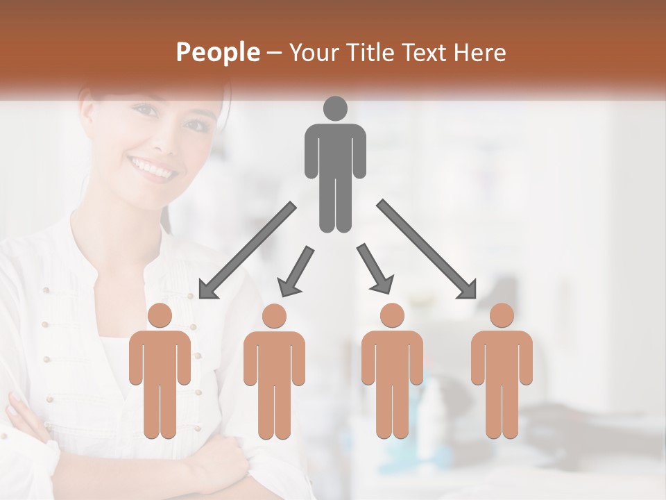 A Woman In A White Shirt Is Standing With Her Arms Crossed PowerPoint Template