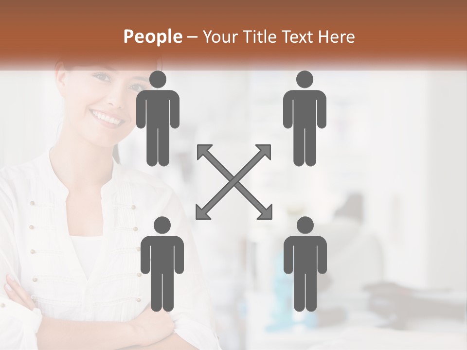 A Woman In A White Shirt Is Standing With Her Arms Crossed PowerPoint Template