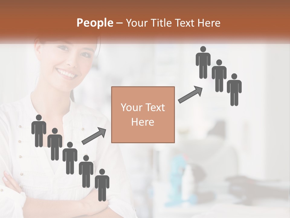 A Woman In A White Shirt Is Standing With Her Arms Crossed PowerPoint Template