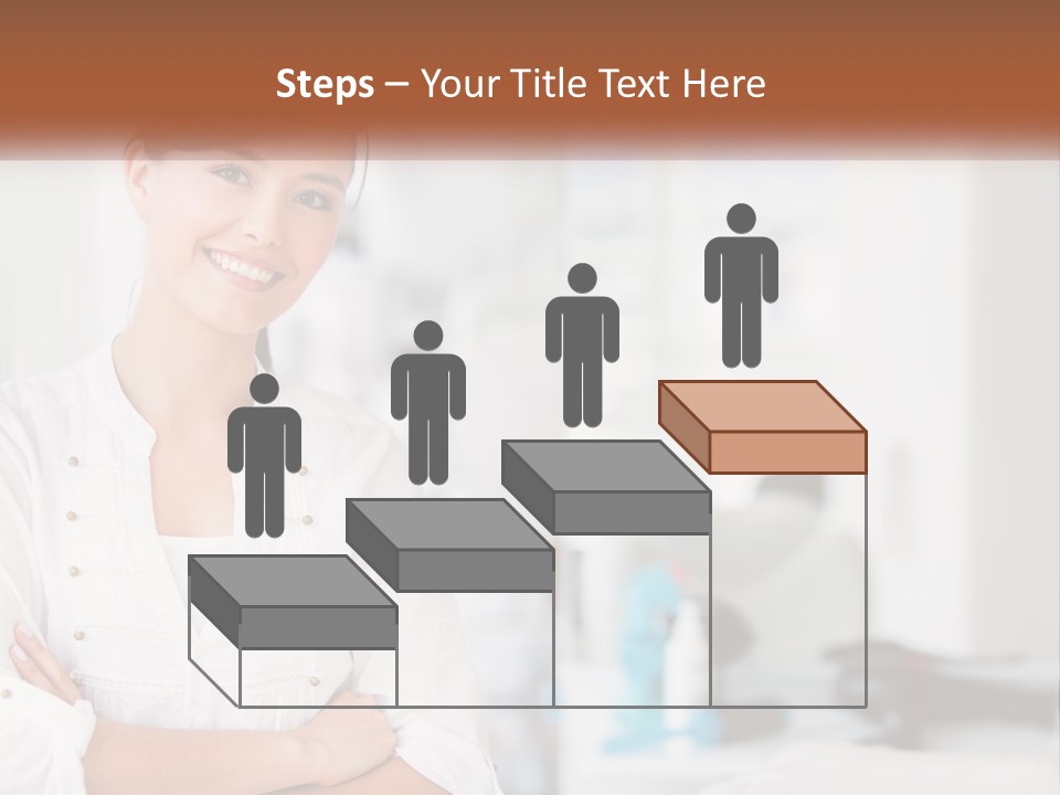 A Woman In A White Shirt Is Standing With Her Arms Crossed PowerPoint Template