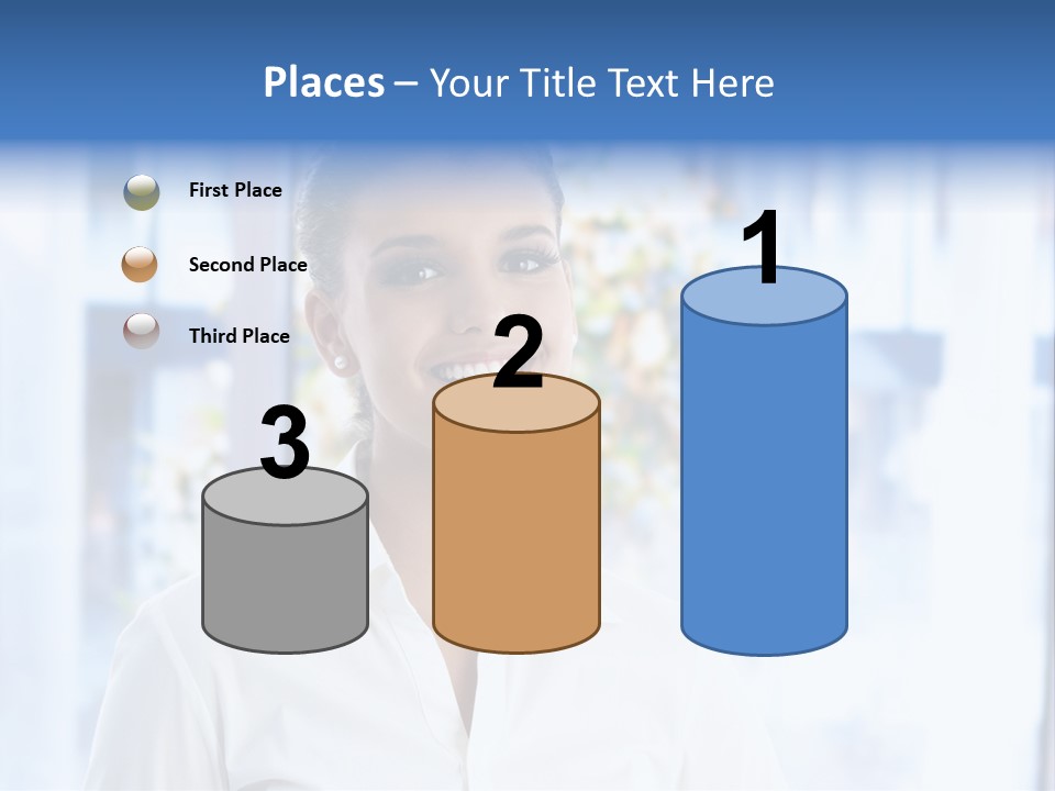 A Woman In A White Shirt Is Smiling PowerPoint Template