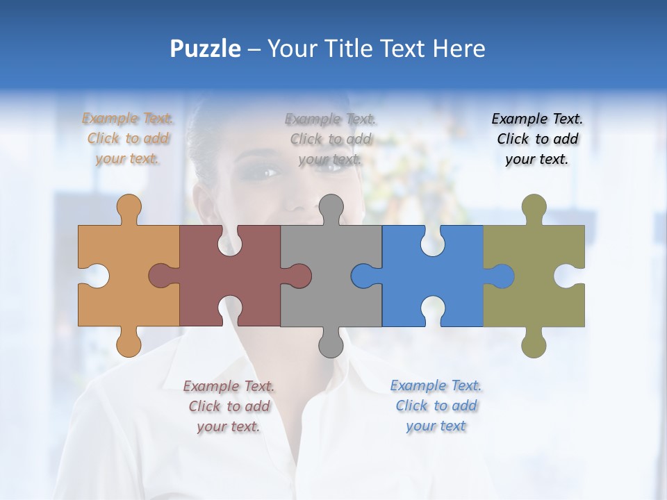 A Woman In A White Shirt Is Smiling PowerPoint Template