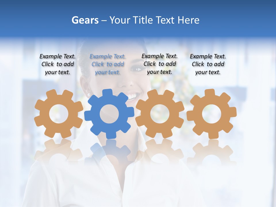 A Woman In A White Shirt Is Smiling PowerPoint Template