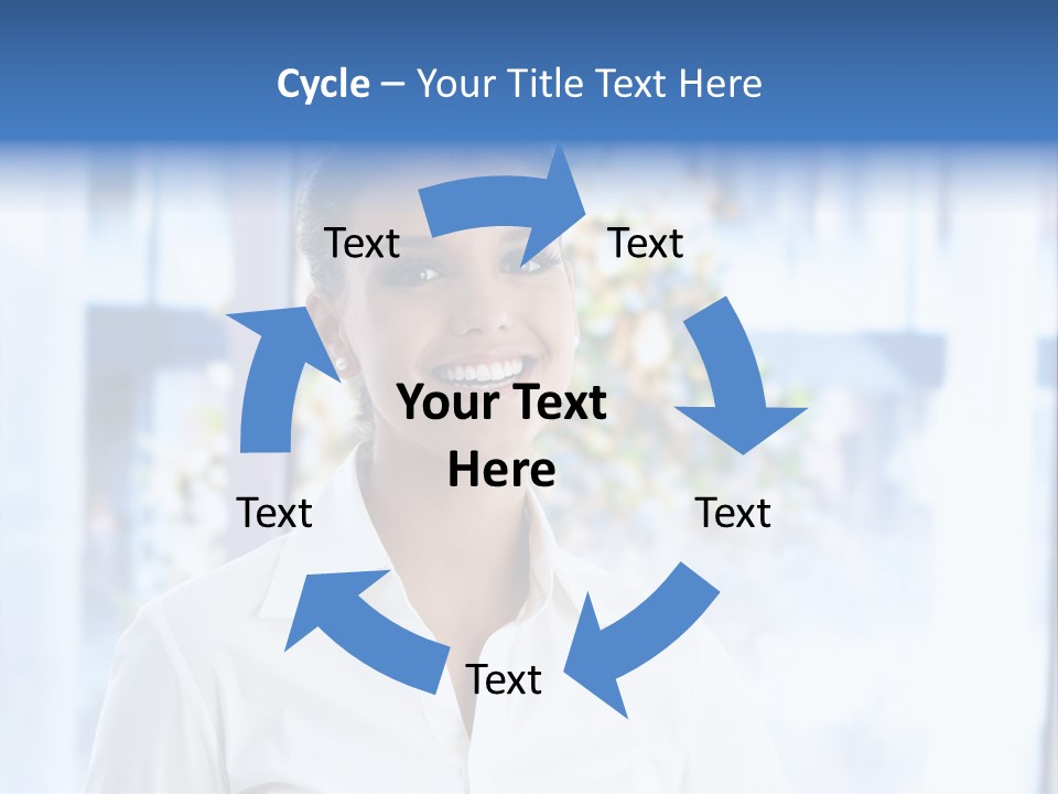 A Woman In A White Shirt Is Smiling PowerPoint Template