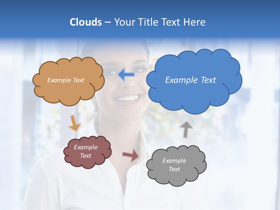 A Woman In A White Shirt Is Smiling PowerPoint Template