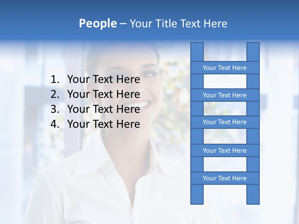 A Woman In A White Shirt Is Smiling PowerPoint Template
