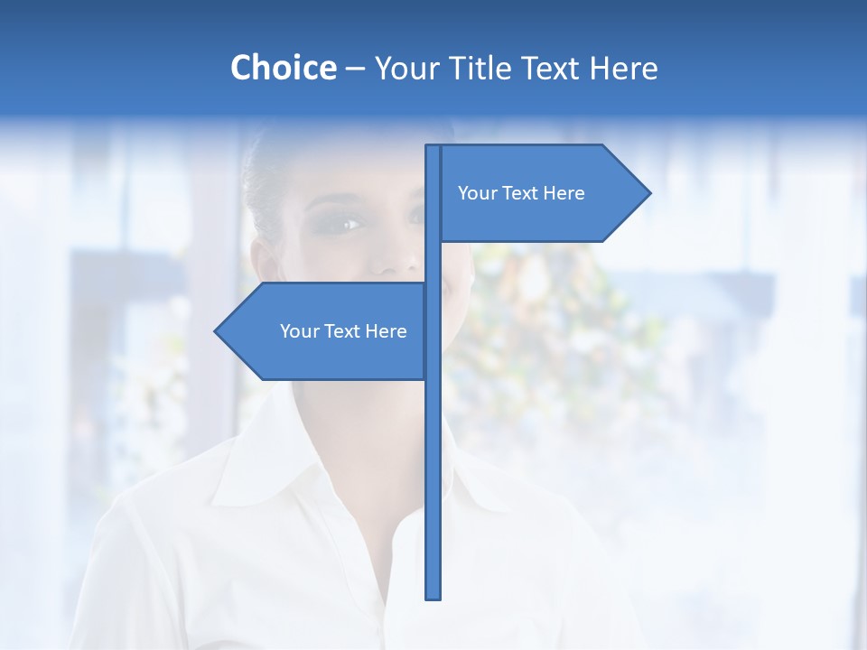 A Woman In A White Shirt Is Smiling PowerPoint Template