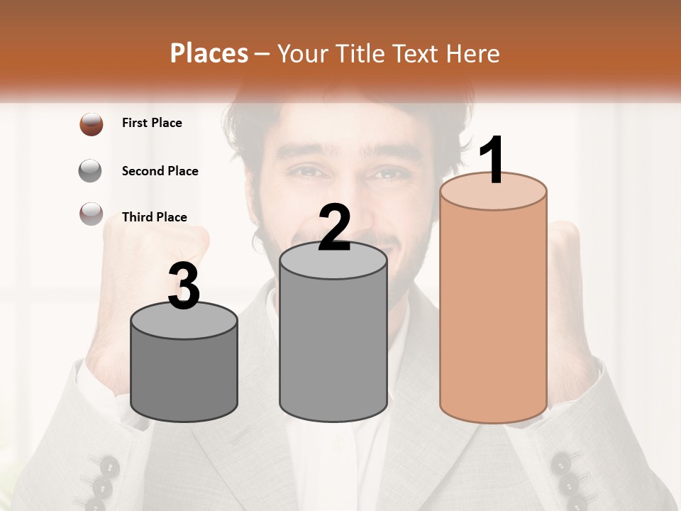 A Man In A Suit Is Holding His Fists Up PowerPoint Template