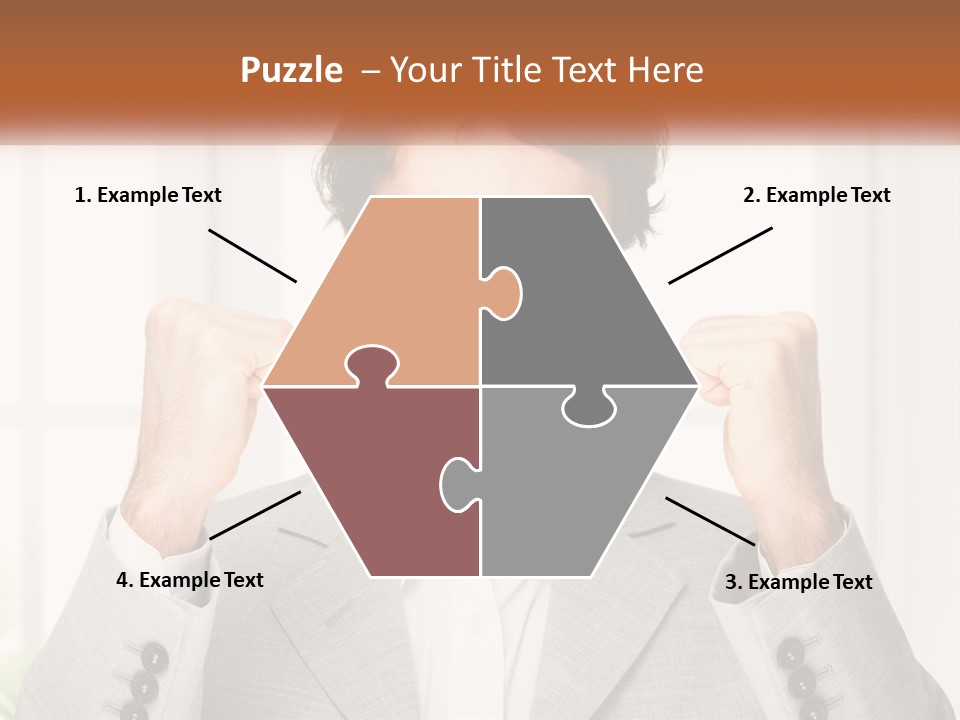 A Man In A Suit Is Holding His Fists Up PowerPoint Template