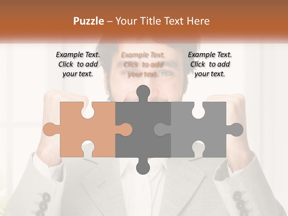 A Man In A Suit Is Holding His Fists Up PowerPoint Template