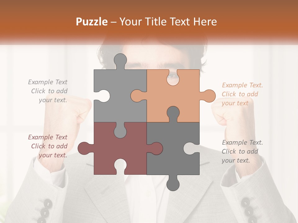 A Man In A Suit Is Holding His Fists Up PowerPoint Template