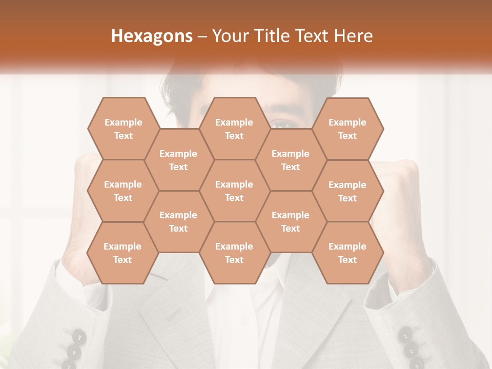 A Man In A Suit Is Holding His Fists Up PowerPoint Template