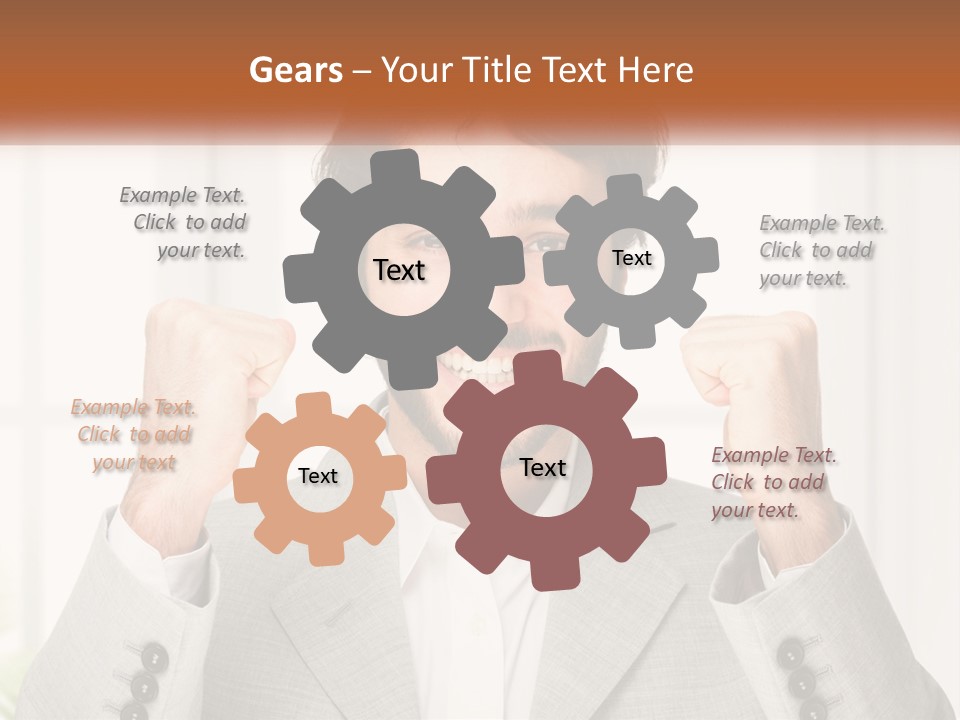 A Man In A Suit Is Holding His Fists Up PowerPoint Template