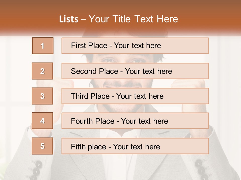 A Man In A Suit Is Holding His Fists Up PowerPoint Template