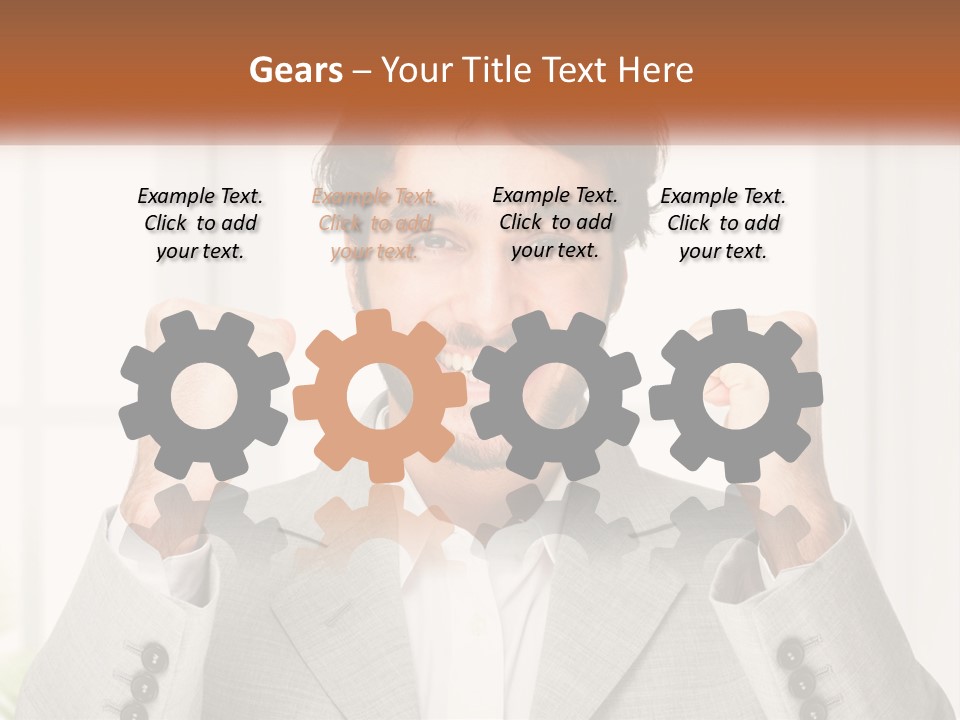 A Man In A Suit Is Holding His Fists Up PowerPoint Template