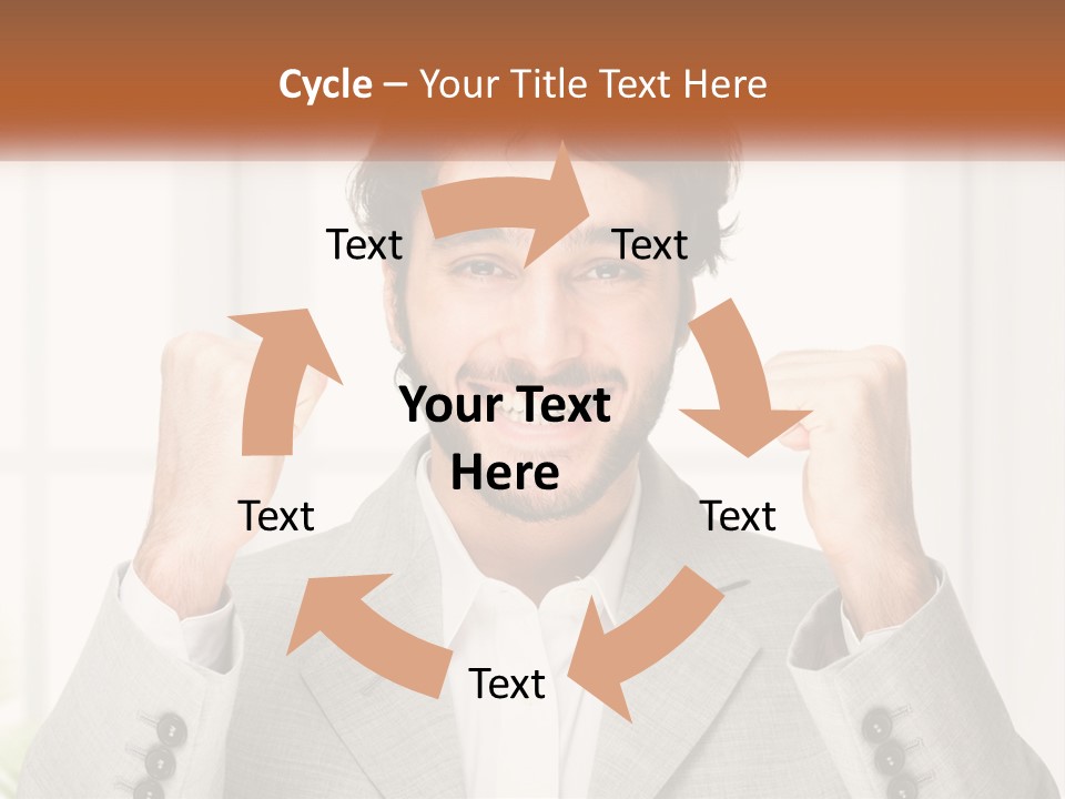 A Man In A Suit Is Holding His Fists Up PowerPoint Template