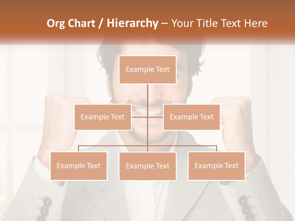 A Man In A Suit Is Holding His Fists Up PowerPoint Template